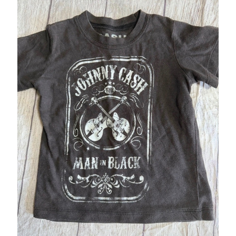 Johnny Cash Man In Black Kids Graphic T-Shirt Faded Black Short Sleeve Tee 2T